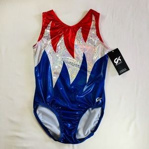 🏅GK Elite Leotard Dazzling Red White Blue sz AXS
